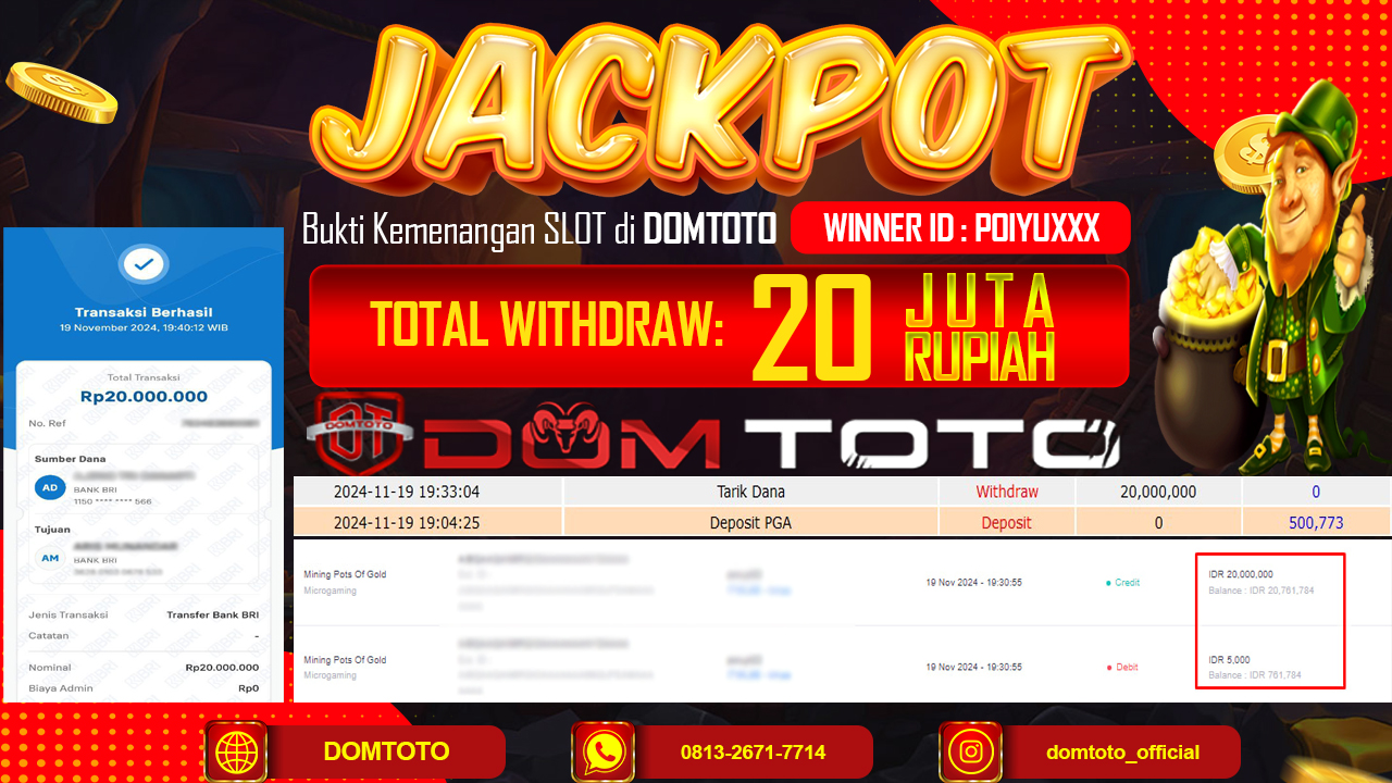 JACKPOT SLOT  MINING POTS OF GOLD 19 NOVEMBER 2024